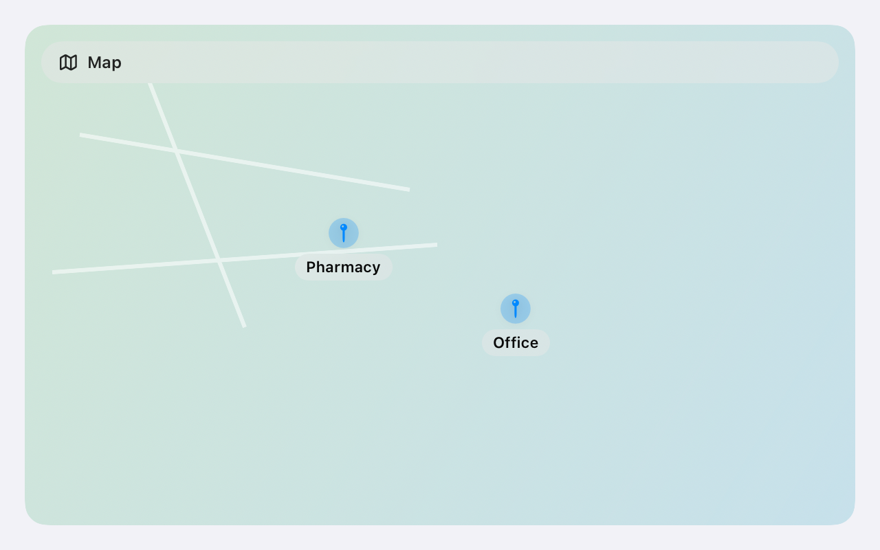 Calendar Map view showing location reminder pins in ETasks