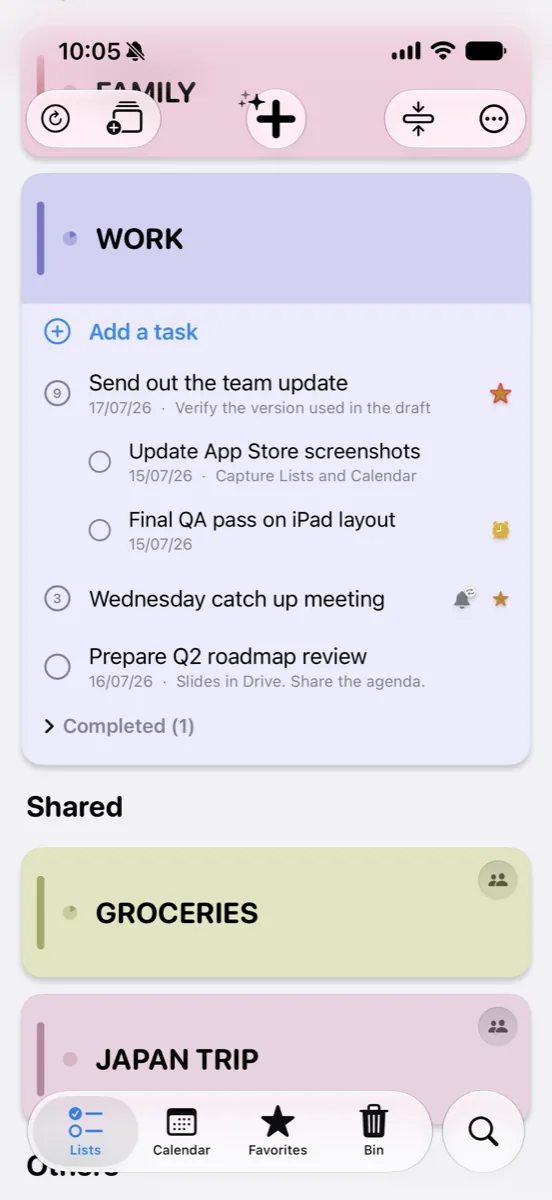 Open list with tasks