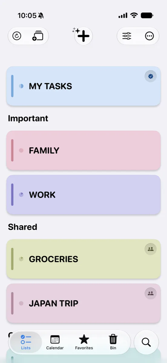 Lists screen