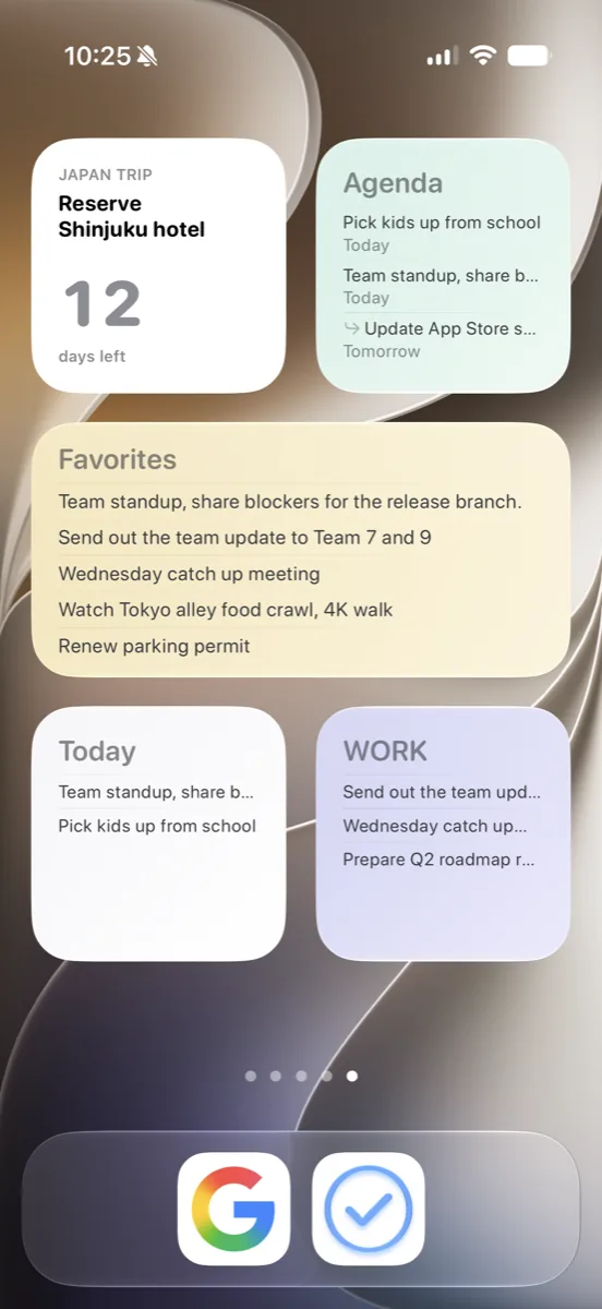 Widgets screen